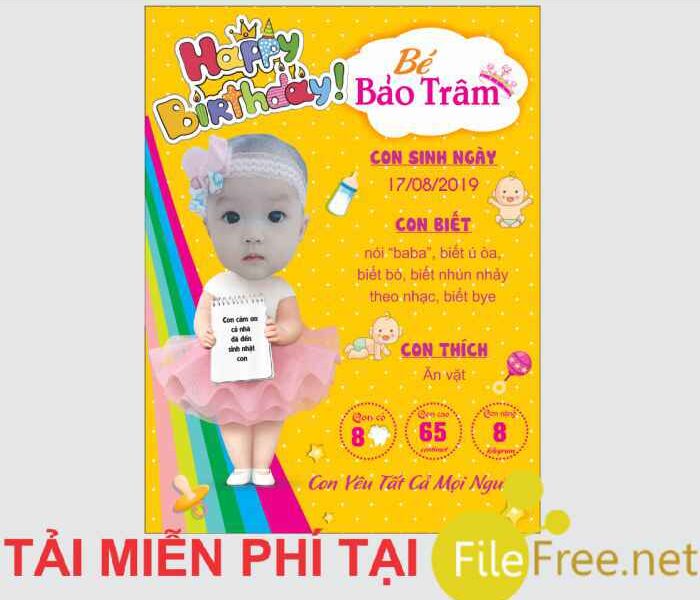 Bảng thông tin sinh nhật bé gái (chalkboard) file corel miễn phí