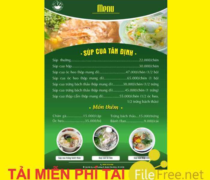 Menu súp cua file corel miễn phí