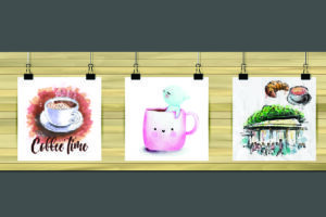 TRANH QUÁN CÀ PHÊ TREO TƯỜNG VECTOR FREE